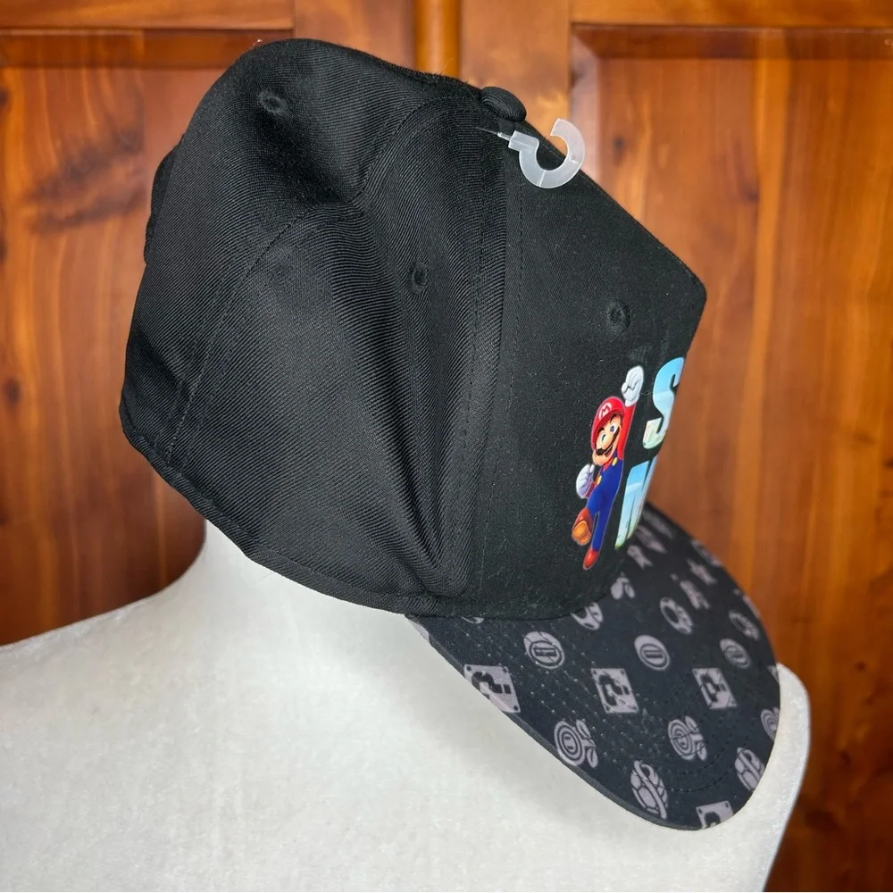 Nintendo Super Mario Bros Youth Snapback Hat Cap Black Gaming Fun Sporty